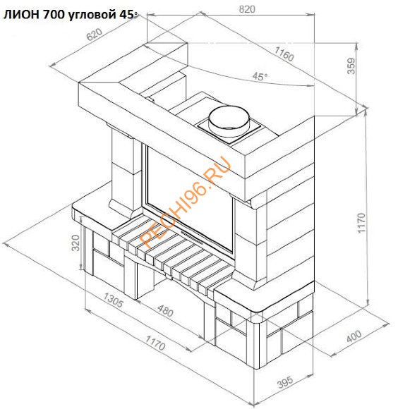 Каминная облицовка Лион 700 угловая 45°