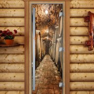 Дверь стеклянная DoorWood «Престиж», 700х1900мм, с фотопечатью «Винный погребок»