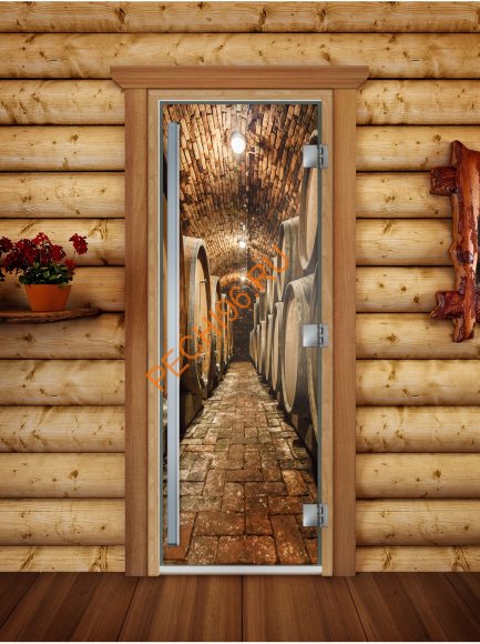 Дверь стеклянная DoorWood «Престиж», 700х1900мм, с фотопечатью «Винный погребок»