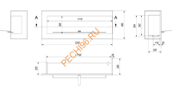 Биокамин Kratki DELTA L/P 1200 угловой, TUV