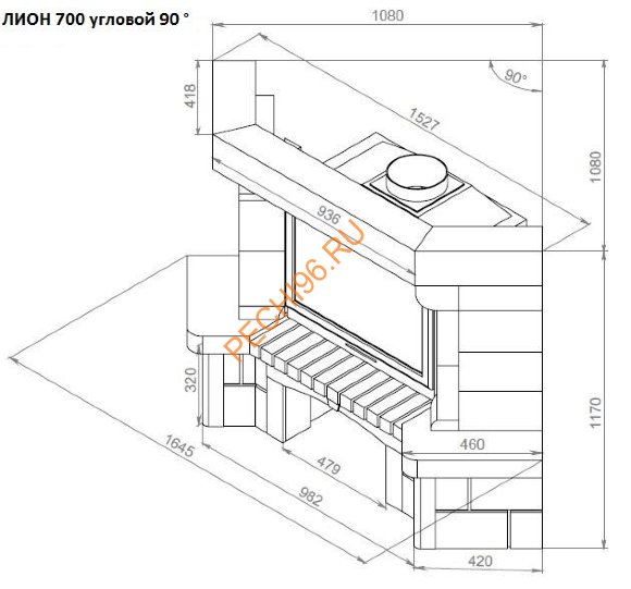 Каминная облицовка Лион 700 угловая 90°