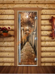 Дверь стеклянная DoorWood «Престиж», 800х2000мм, с фотопечатью «Винный погребок»