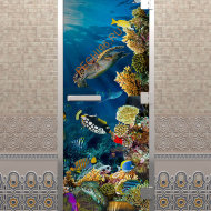 Дверь стеклянная DoorWood Хамам с фотопечатью «Коралловый риф», 2000х800 мм