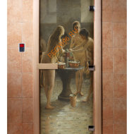 Дверь стеклянная DoorWood с фотопечатью «Женская баня»