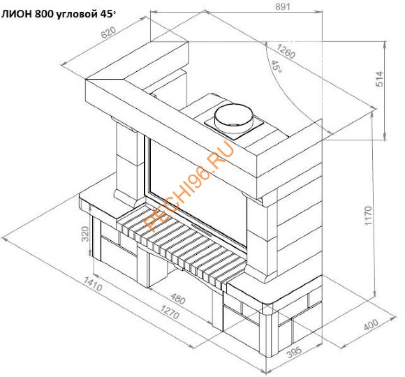 Каминная облицовка Лион 800 угловая 45°