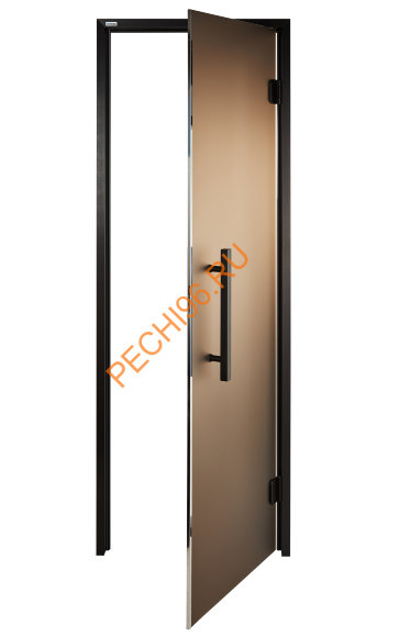 Дверь стеклянная Grandis GS 8х19-BM-S-Bl коробка алюминий Diamond Black, ручка Термоабаш