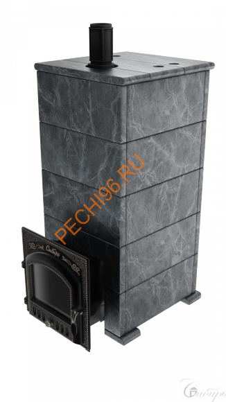 Печь банная чугунная Сибирь-премиум 25 (545х545), ТК 300 мм, ЗК, в облицовке Русский пар талькомагнезит