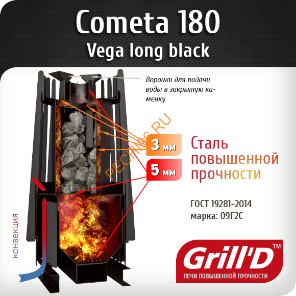 Печь для бани Grill’D Cometa Vega 180 long black Печь для бани Grill’D Cometa Vega 180 long black