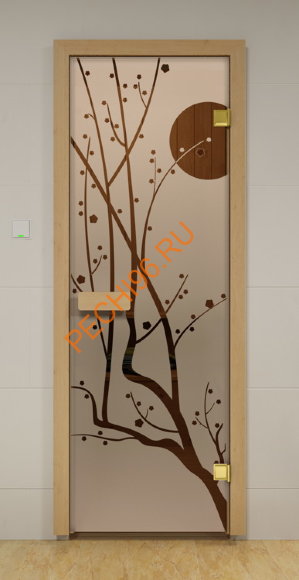 Дверь стеклянная SAUNA MARKET «Сакура» коробка осина