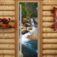 Дверь стеклянная DoorWood «Престиж», 800х2000мм, с фотопечатью «Водопад»