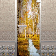 Дверь стеклянная DoorWood Хамам с фотопечатью «Золотая осень», 2000х800 мм
