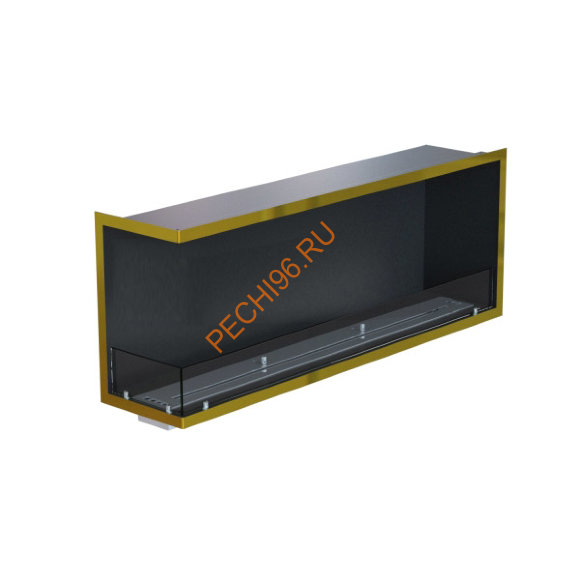 Биокамин угловой 1400х500х300 мм, стекло тонированное, рамка латунь