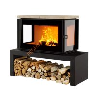 Печь-камин АСТОВ КУБ 3С 800 Крема беж, на подиуме