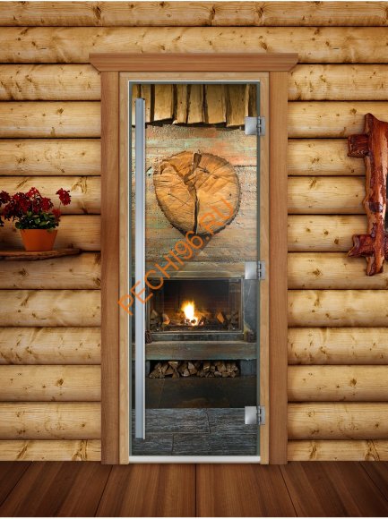 Дверь стеклянная DoorWood «Престиж», 700х1900мм, с фотопечатью «Огонек в печи»