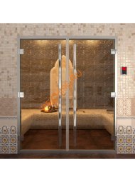 Дверь стеклянная DoorWood Хамам «Престиж» двустворчатая, бронза