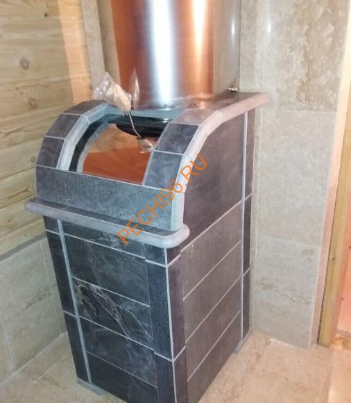 Печь банная Калита Князь чугунный портал панорамное стекло талькохлорит 