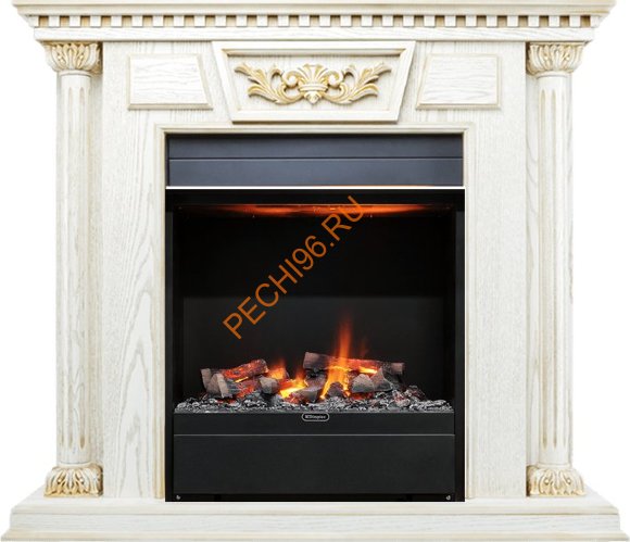 Электрокамин Dimplex Olympia с очагом Albany белый дуб, патина золото