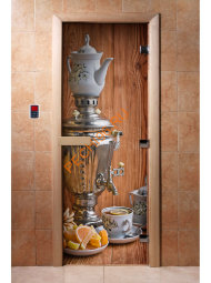 Дверь стеклянная DoorWood с фотопечатью «Русский самовар»