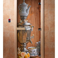 Дверь стеклянная DoorWood с фотопечатью «Русский самовар»