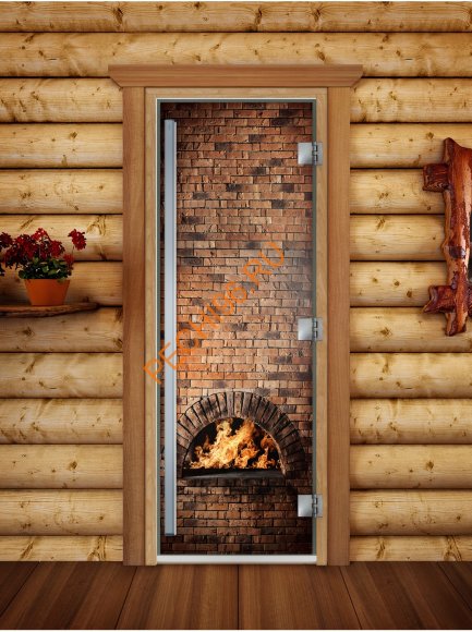 Дверь стеклянная DoorWood «Престиж», 700х1900мм, с фотопечатью «Старинный очаг»