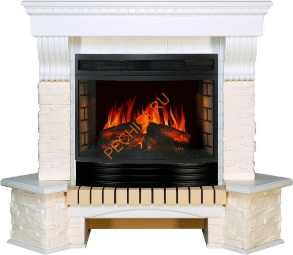 Электрокамин Royal Flame Pierre Luxe угловой белый/сланец белый с очагом Dioramic 25 LED FX