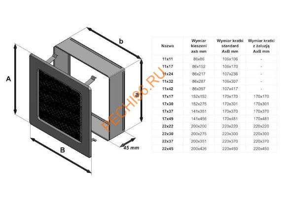 Вентиляционная решетка Kratki 22/37CS 220х370 мм черная/серебро