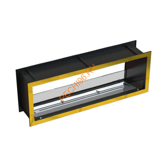 Биокамин сквозной 1400х500х300 мм, стекло тонированное, рамки латунь