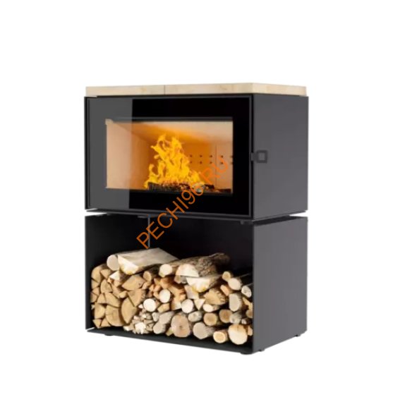 Печь-камин АСТОВ КУБ 800 Крема беж на дровнике