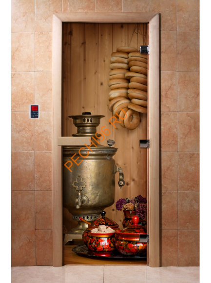 Дверь стеклянная DoorWood с фотопечатью «После баньки»
