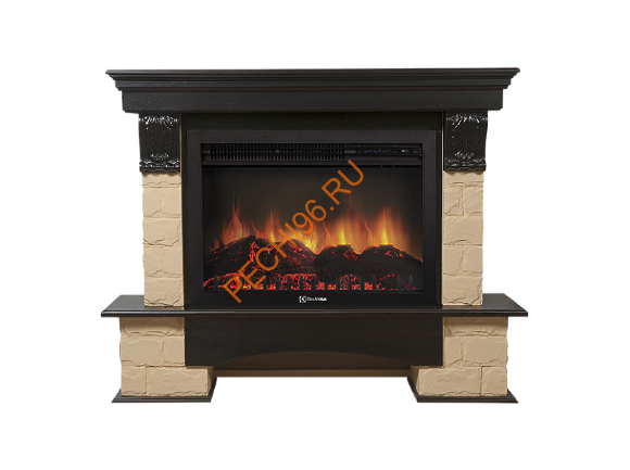 Электрокамин Electrolux Sphere Plus EFP/P-3320RLS с порталом Firelight Forte 30U угловой, камень бежевый, темный дуб