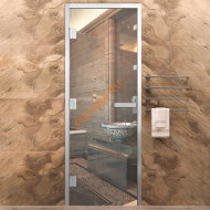 Дверь в хамам стеклянная Арта Элит Прозрачная, коробка алюминий