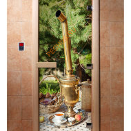 Дверь стеклянная DoorWood с фотопечатью «Чай с дымком»