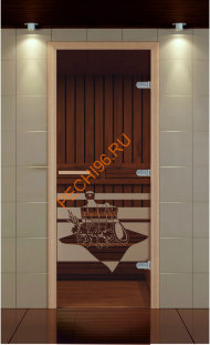 Дверь стеклянная ALDO  NEW «Банный день» коробка бук без порога