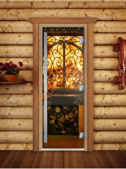 Дверь стеклянная DoorWood «Престиж», 700х1900мм, с фотопечатью «Пламя»