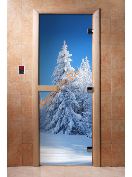 Дверь стеклянная DoorWood с фотопечатью «Снежная сказка»