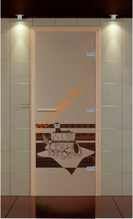 Дверь стеклянная ALDO NEW «Банный вечер» коробка бук без порога