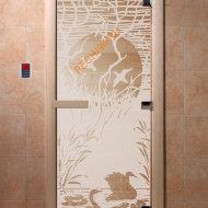 Дверь стеклянная DoorWood «Лебединое озеро сатин», 1900х700 мм