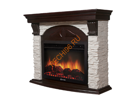 Электрокамин Electrolux Sphere Plus EFP/P-2720RLS с порталом Firelight Torre 25S, камень белый, темный дуб