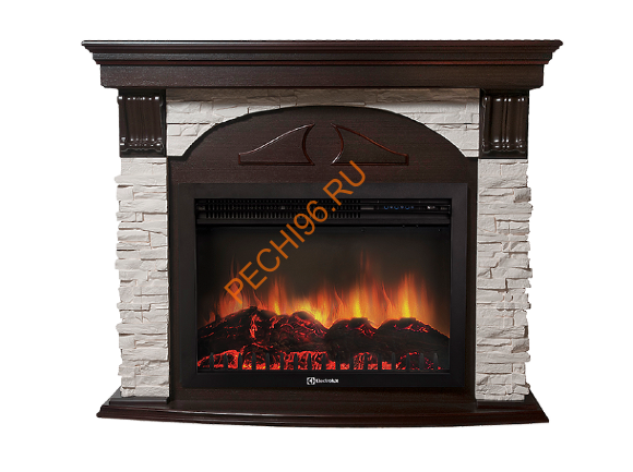 Электрокамин Electrolux Sphere Plus EFP/P-2720RLS с порталом Firelight Torre 25S, камень белый, темный дуб
