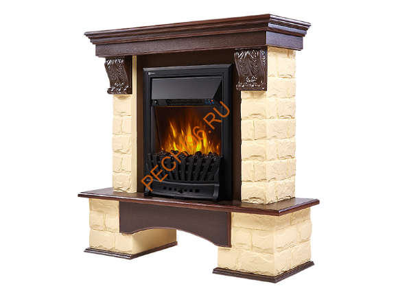 Электрокамин Electrolux Classic EFP/P-1020LS с порталом Firelight Forte Classic U угловой, камень бежевый, темный дуб