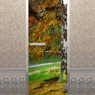 Дверь стеклянная DoorWood Хамам с фотопечатью «Краски осени», 2000х800 мм