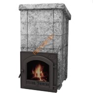 Печь банная Сударушка Семейная РК чугунная дверь панорамное стекло серпентинит Бархат без фасок