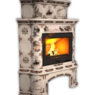 Печь-камин КимрПечь Прованс угловой двухъярусный Зима в лесу с дровником